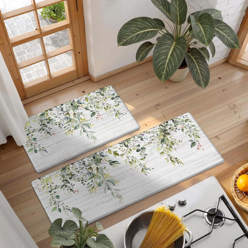 Anti Fatigue Non-skid Waterproof Kitchen Mats Set Of 2 Green Eucalyptus Kitchen Rugs For Floor
