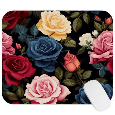 Floral Rose Flowers Pattern II Gaming Cute Office Laptop Desk Pad Gift Mat Square Rectangle Non-Slip Mousepad