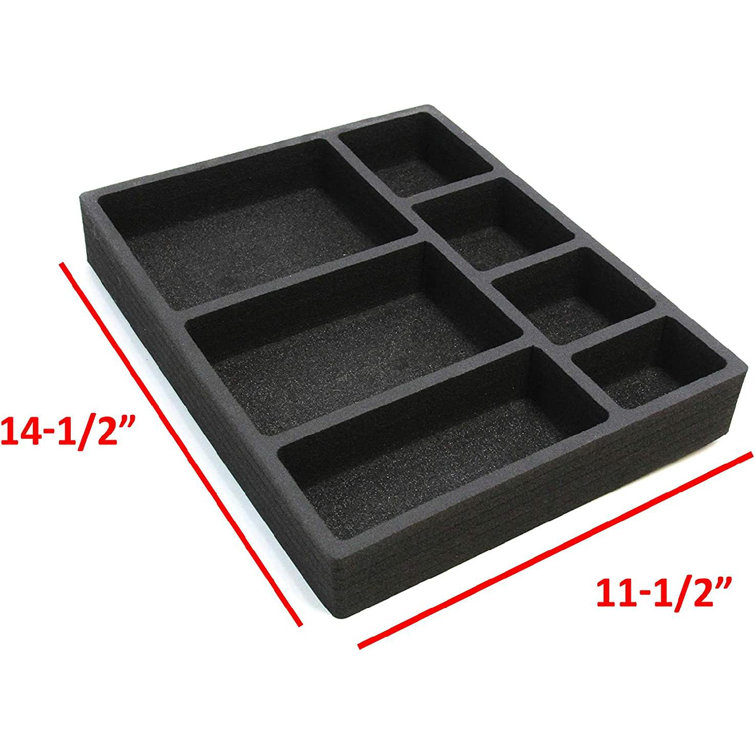 Latitude Run® Drawer Organizer Non-Slip Waterproof Insert For Office Home  Dorm Garage 11.5 X 14.5 X 2 Inches 7 Compartments Black Deep Pockets