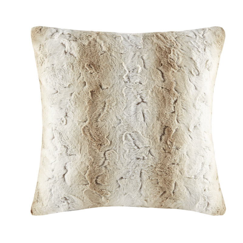  Faux Fur Striped Throw Pillow, Sand
