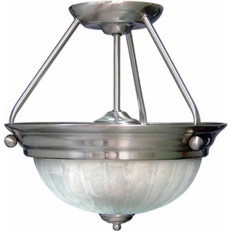 Marti 2-Light Indoor Brushed Nickel Semi-Flush Mount Ceiling Fixture with Alabaster Melon Glass Bowl, Brushed Nickel