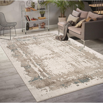  Tapis de salon 3 x 10 | Tapis abstrait moderne | Beige turquoise