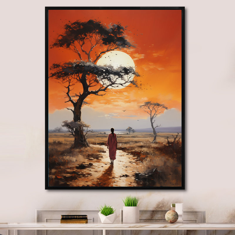 Teondre " Baobab Tree Landscape IV ", 40" H x 30" W x 1.5" D, Black Floater Framed Canvas
