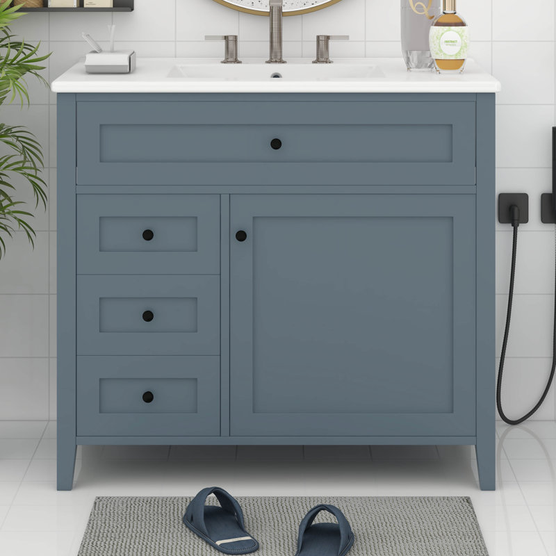 Ensemble de meuble-lavabo 36 po avec lavabo, tiroir basculant, portes et support, armoire de salle de bain avec tiroirs et tablette réglable