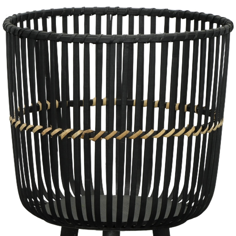 Corette Raised Wicker and Bamboo Planters (Set of 2), Black, 26" H x 15" W x 15" D, Set of 3