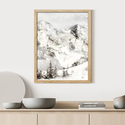 " Snow Mountain Watercolor Pastel Mist Range Winter "