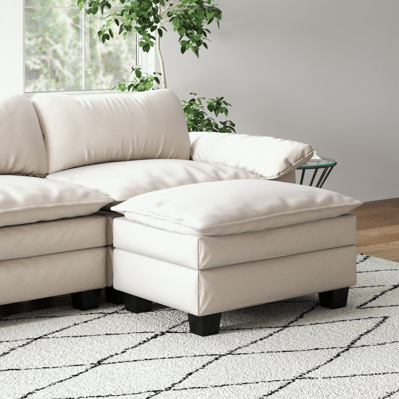 Canapé modulaire rembourré en velours avec repose-pieds, Beige