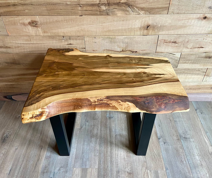 Rustic Live Edge Maple Side Table Handcrafted with Solid Maple Wood