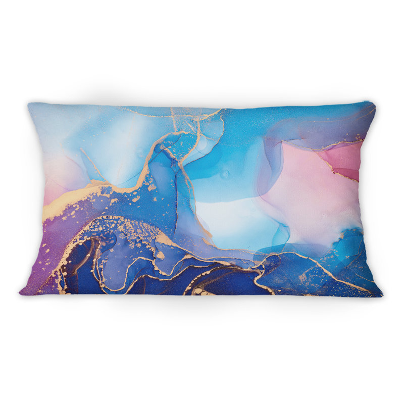 Coussin décoratif bleu et mauve à motif abstrait abstrait V 12 po x 20 po