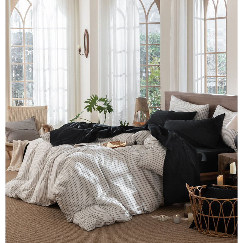 Ensemble de draps MooMee, Ensemble de draps pour très grand lit avec 2 taie, Noir, noir, noir, noir