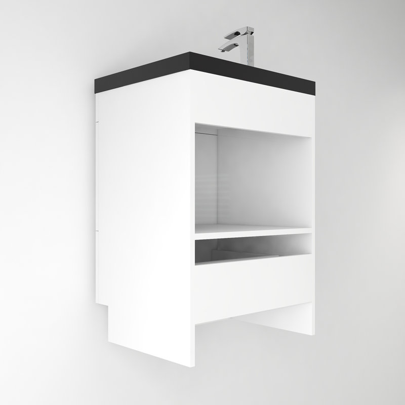 Ensemble de meuble-lavabo simple 24 po Camodeca, Blanc très luisant, Noir mat