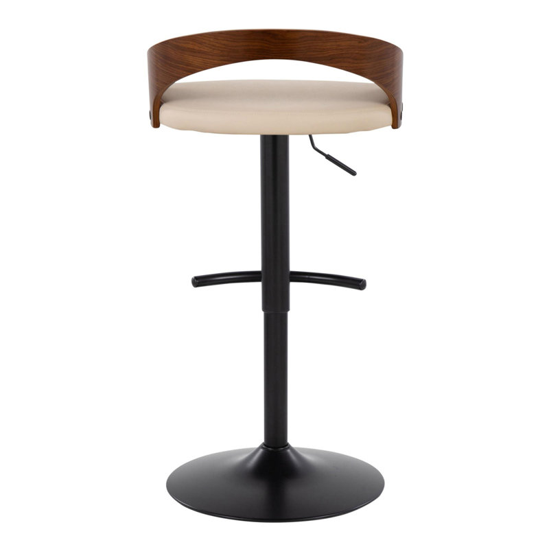Tabouret de bar réglable et pivotant Grotto, Siège crème / cadre noir / noyer
