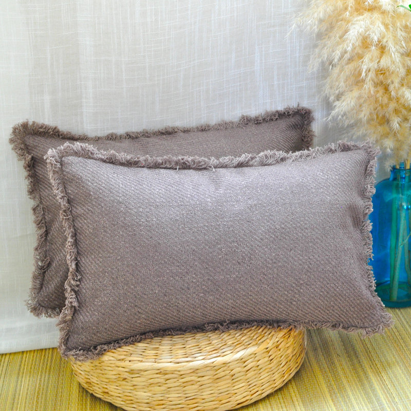  Polyester Lumbar Rectangular Pillow Cover, Taupe