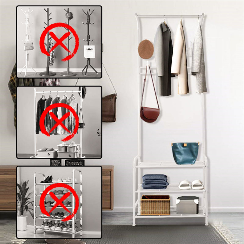 Iron Freestanding 8 - Hook Coat Rack, White