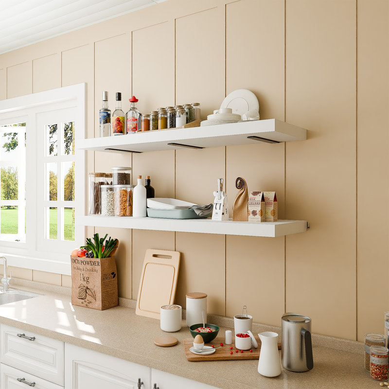 Heavy Duty Floating Shelf Set of 2-48 Inch Wood Floating Shelves for Wall Long, 12 Inch Deep Floating Shelves, Wall Shelves for Living Room,Bedroom,Kitchen&Home Decor-48W x 12D x 2H-White