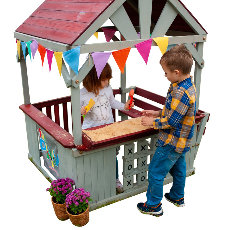 Cedar Wood Kids Outdoor Playhouse with Sandbox and Tic Tac Toe