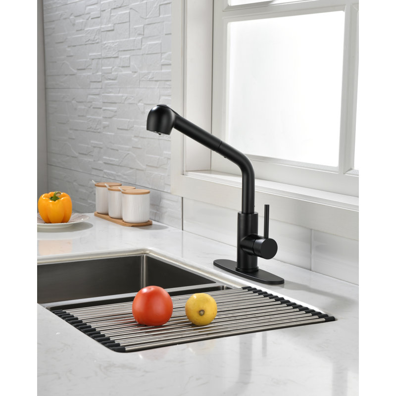 Robinet d'évier de cuisine noir mat avec douchette extractible, poignée simple | Idée de cadeau