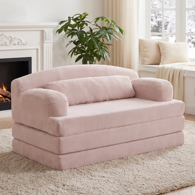 57.1" Wide Corduroy Loveseat Convertible Floor Sofa Bed with Removable Cover