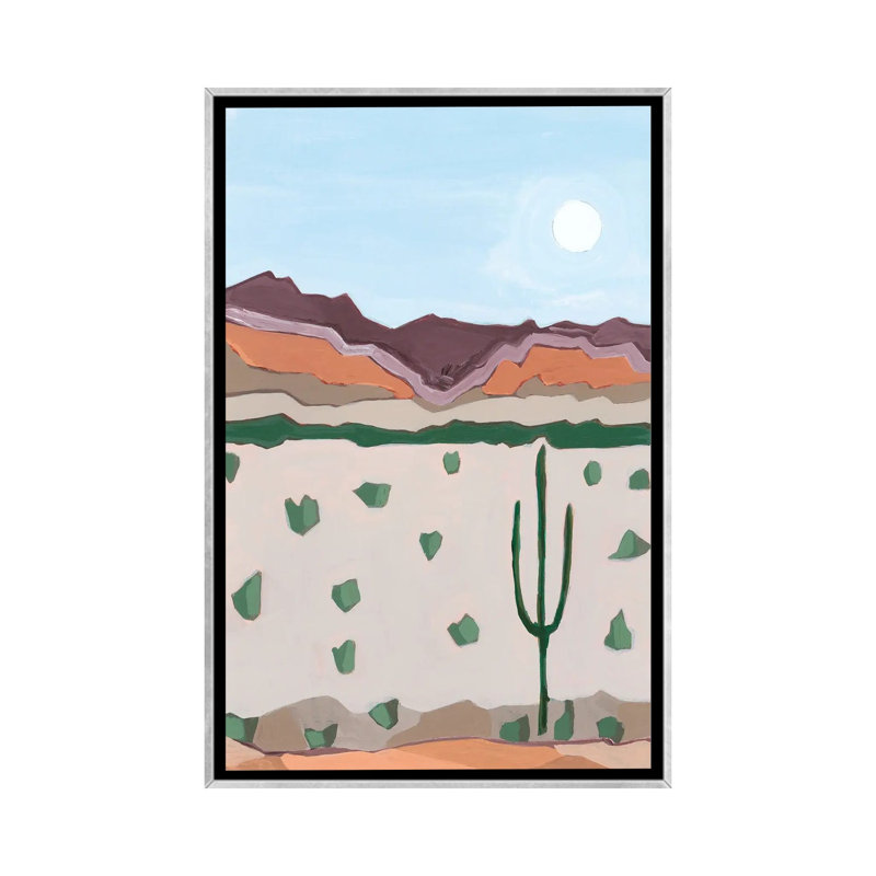 Lune sur cactus, 2023 - reproduction d'art murale - toile encadrée, 40 po x 26 po, Toile avec cadre, Argent