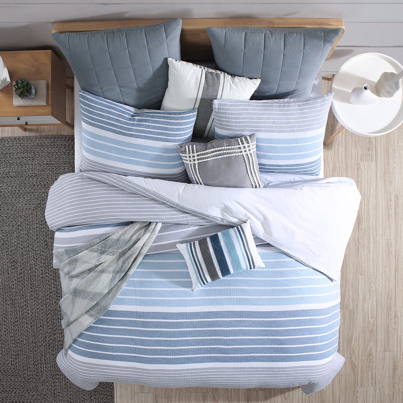 Ensemble de housse de couette 100% coton Swift Home, Housse de couette simple + 1 taie décorative stan, Bleu