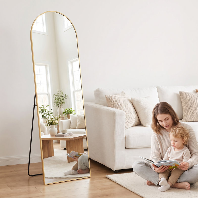 Miroir pleine grandeur en aluminium avec support, 64"H×21"W, Doré