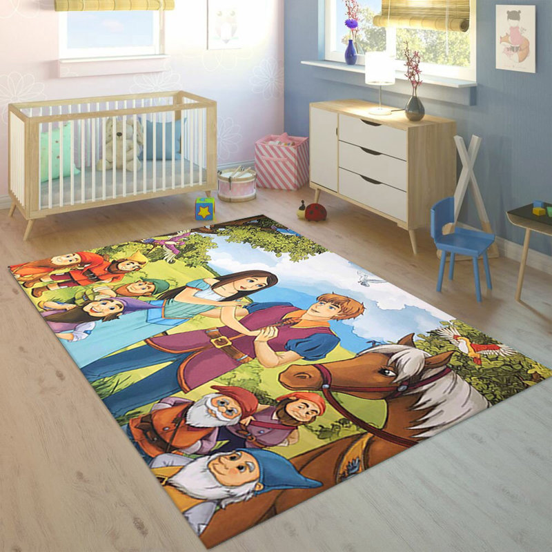 Tapis rectangulaire en polyester tissé à la machine en vert / brun / bleu, Rectangle 4 pi 7 po x 6 pi 7 po