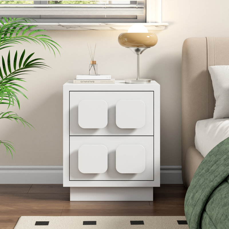 18.7“W Cute Grid Shape Nightstand, White