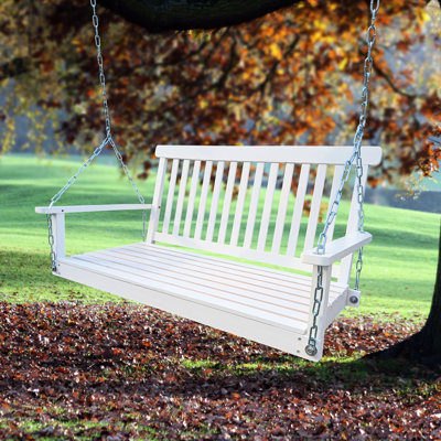 Banc blanc avec balançoire, pour un moment de plaisir en plein air. Capacité de 800 lb, installation facile, patio de jardin en bois avec porche, jardin, cour, porche, cour arrière. &, Capacité. Assemblage,