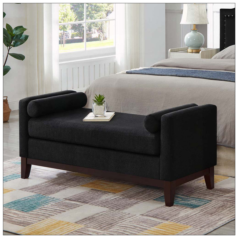 Grand repose-pieds rembourré en tissu avec coussins, Noir