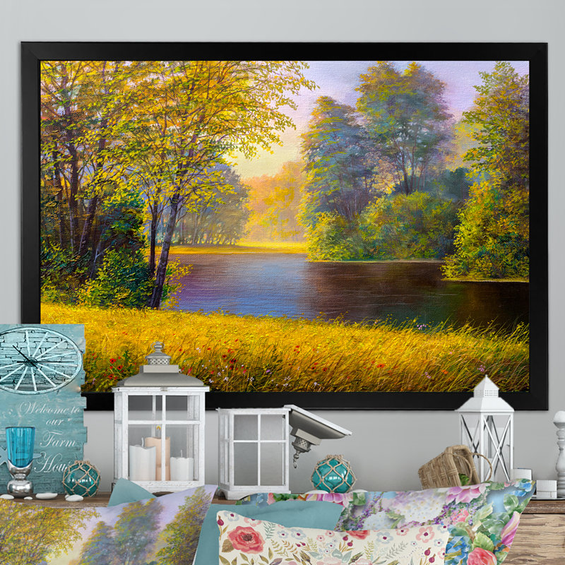 Rivière au printemps II - reproduction d'art murale traditionnelle, Cadre noir, H 24 po x l 36 po x P 1 po