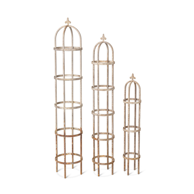 Whitewashed Iron Garden Trellis Obelisk Set