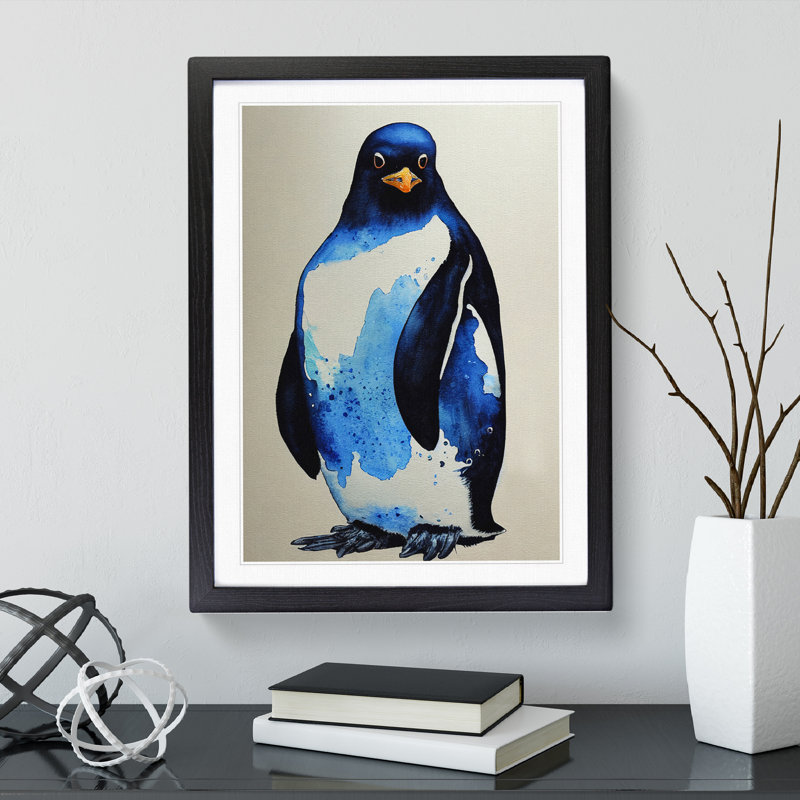 Watercolour Penguin No.1 - Single Picture Frame Painting, 64cm H x 46cm W x 2cm D, Black