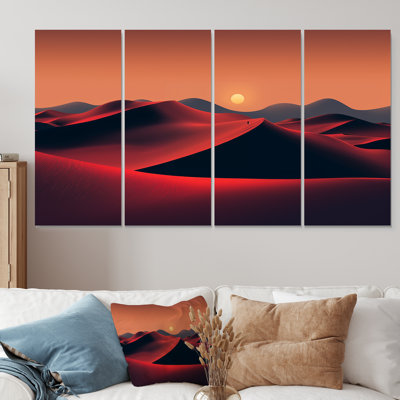 «Black and Red Desert Sunrise Photo IV - Desert», art mural 4 pièces pour le salon