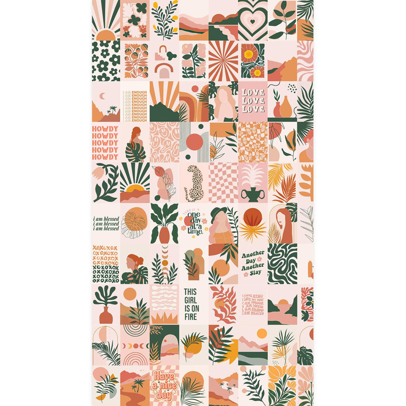 Papier peint à motif géométrique Mid-Century, L 132 po x l 72 po