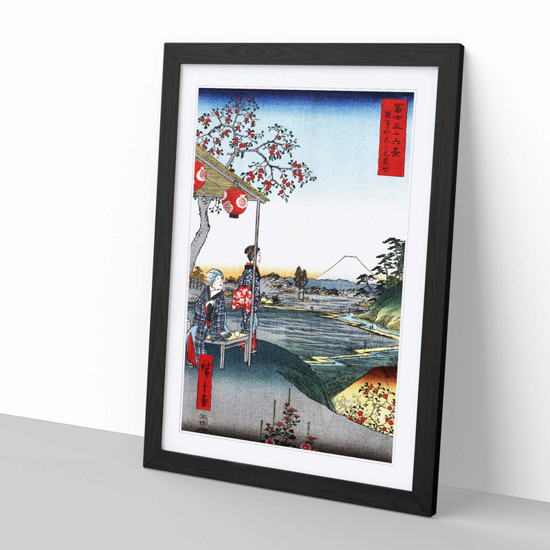 The Teahouse with the View of Mt. Fuji by Utagawa Hiroshige - Picture Frame Painting Print, Black Framed