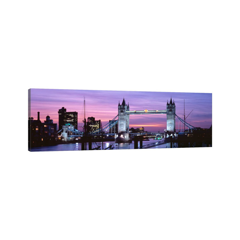 Tower Bridge At Night, London, England, United Kingdom - Wrapped Canvas Panoramic Print, 30.48 cm H x 91.44 cm W x 1.91 cm D
