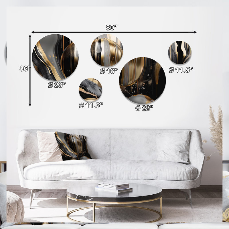  Ensemble de 5 décorations murales en métal doré et noir captivant Marble III