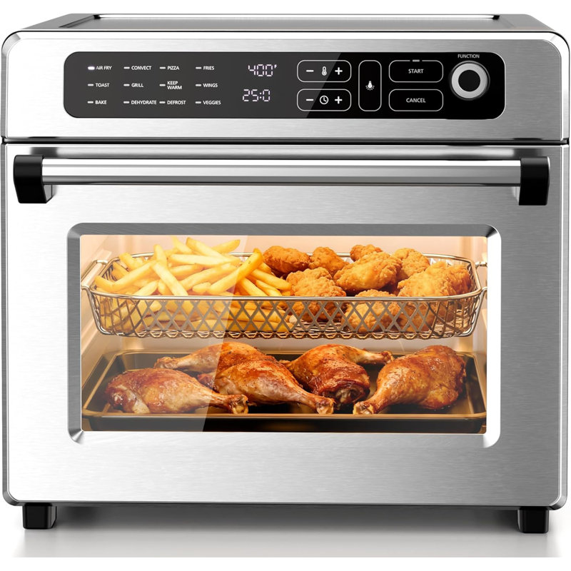Combo grille-pain à friteuse à air 25QT Electactic, convection 12-en-1, 70 à 450 ° F, pour pizza 12 po, acier inoxydable