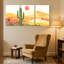 «Cactus Desert Landscape with Cactus and Sunset», ensemble de 3 impressions sur toile-490626970