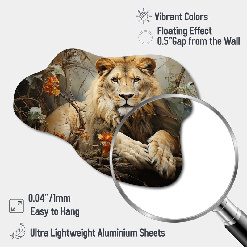 «Lion Collage Of Nature I», reproduction d'art de sculpture murale en métal Freeform, H 27 po x l 35 po x P 1 po