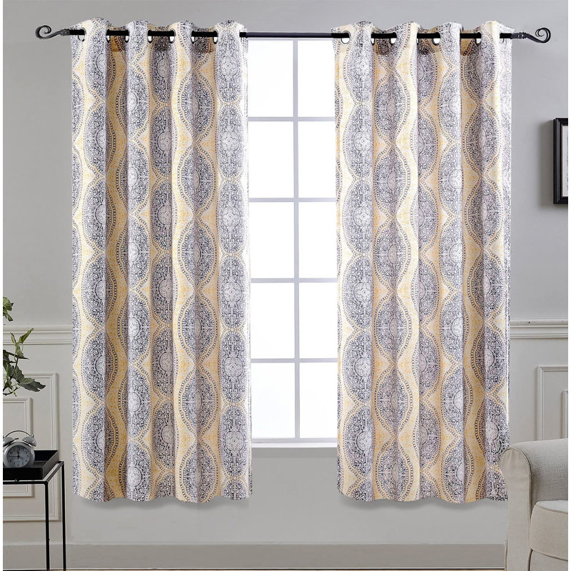 Ishpeming Room Darkening Curtain Pair, Gray/Yellow, 52“ W x 63" L