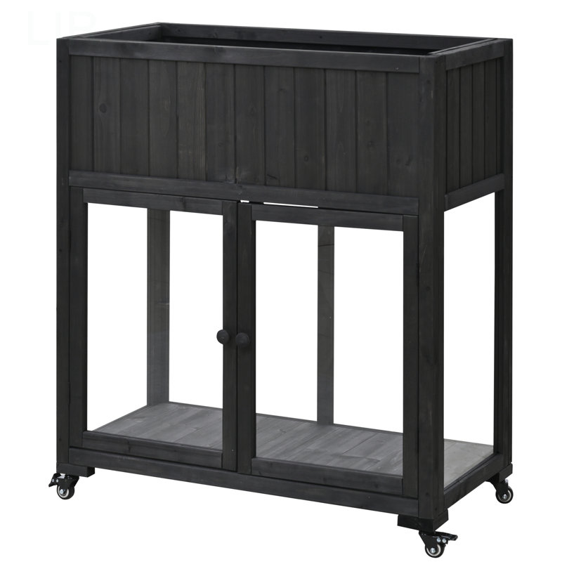 TOPMAX Patio 35.4''X17.7''X37.4'' Mini Wood Cold Frame, Compact 2 Doors Garden Greenhouse With Wheels, Raised Bed With Liner For Indoor Outdoor Use