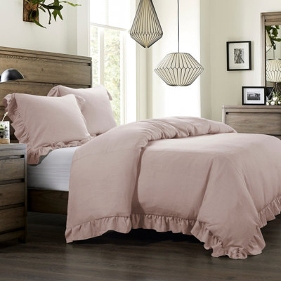 Lily Washed Linen Ruffled Edge Romantic Farmhouse 1 Piece Duvet Cover