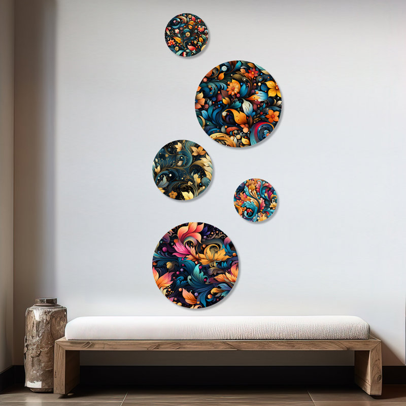 Sau - Floral Glam Round Wall Art Set Of 5