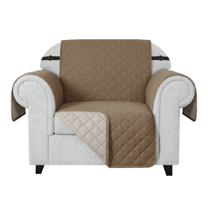 Housse réversible pour fauteuil à coussins carrés / rectangulaires, Microfibre / microsuède kaki, H 76 po x l 67 po x P 22 po