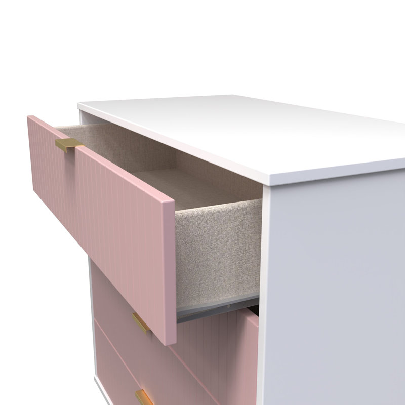 Fully Assembled Alojz 4 - Drawer Chest of Drawers, Kobe Pink/White