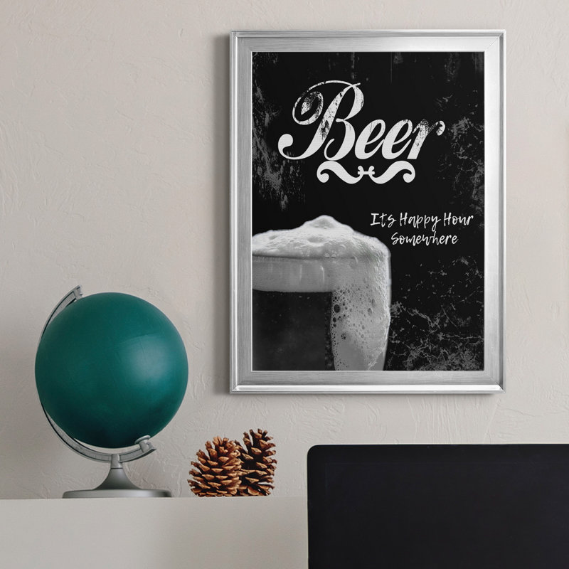 Bière - art textuel sur toile encadré, H 18,5 po x l 24,5 po x P 1,5 po, Argent