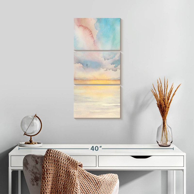 Triptyque Sea Sunset II, H 27 po x l 12 po