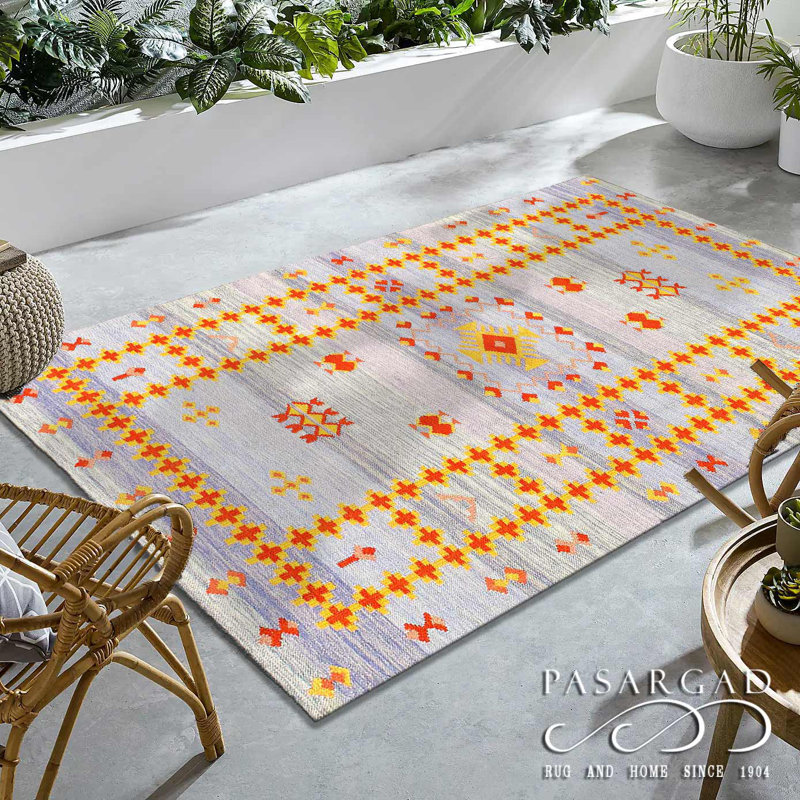 Tapis marocain noué à la main finement tissé à plat 9 pi x 12 pi