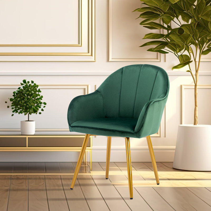 Julian Velvet Dining Chair with Gold Chrome Legs, Green